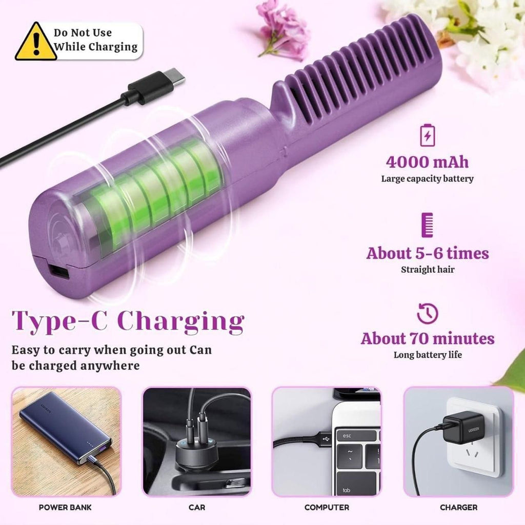 Meneflix Pro | The Handbag Hair Straightener: Style & 2-in-1 Cordless Hot Comb!